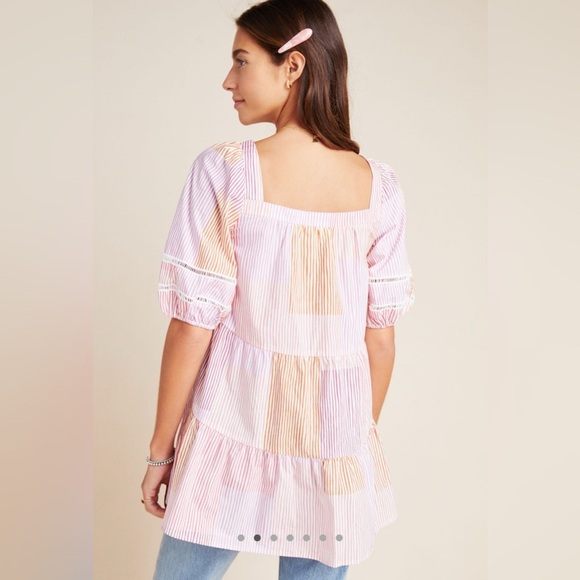 Anthropologie Maeve Gable Tiered Tunic in Pink Combo Size Medium - Picture 2 of 12